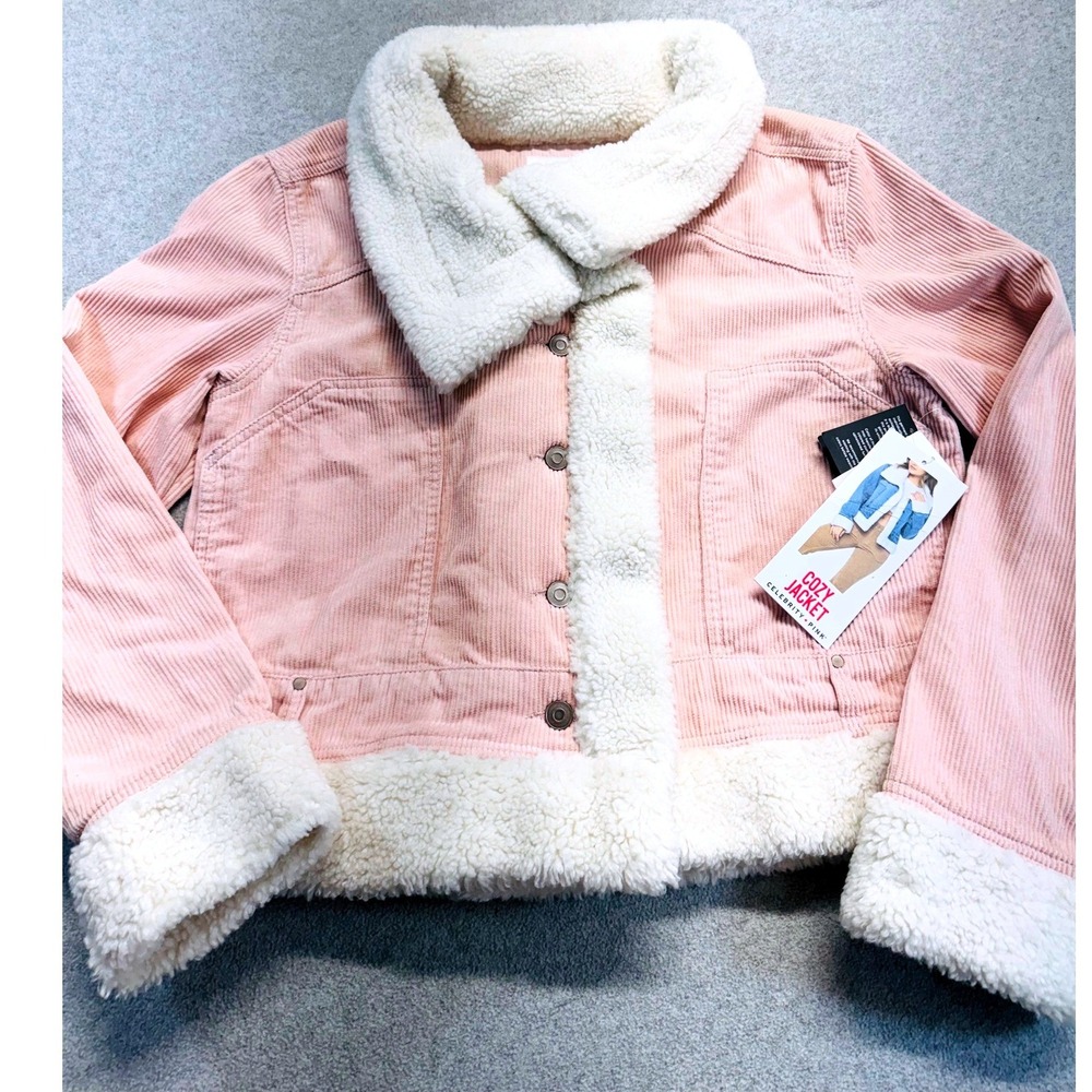 Celebrity Pink Cozy Jacket Womens Large Pink Corduroy Faux Shearling Trucker NWT